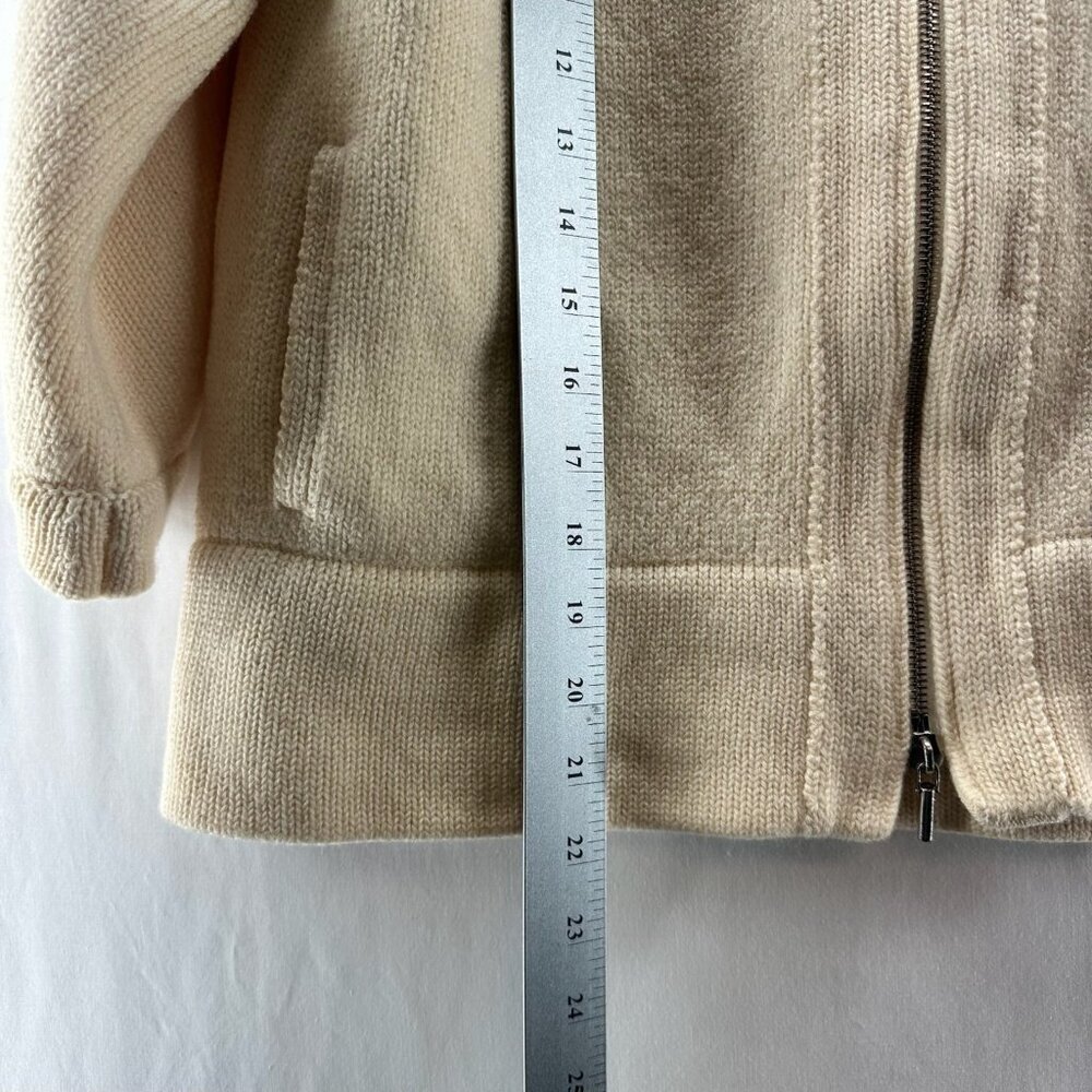 AKRIS Punto Sweater Size 10 Wool Knit Full Zip Cardigan Pockets 3/4 Sleeve Ivory - Picture 10 of 14